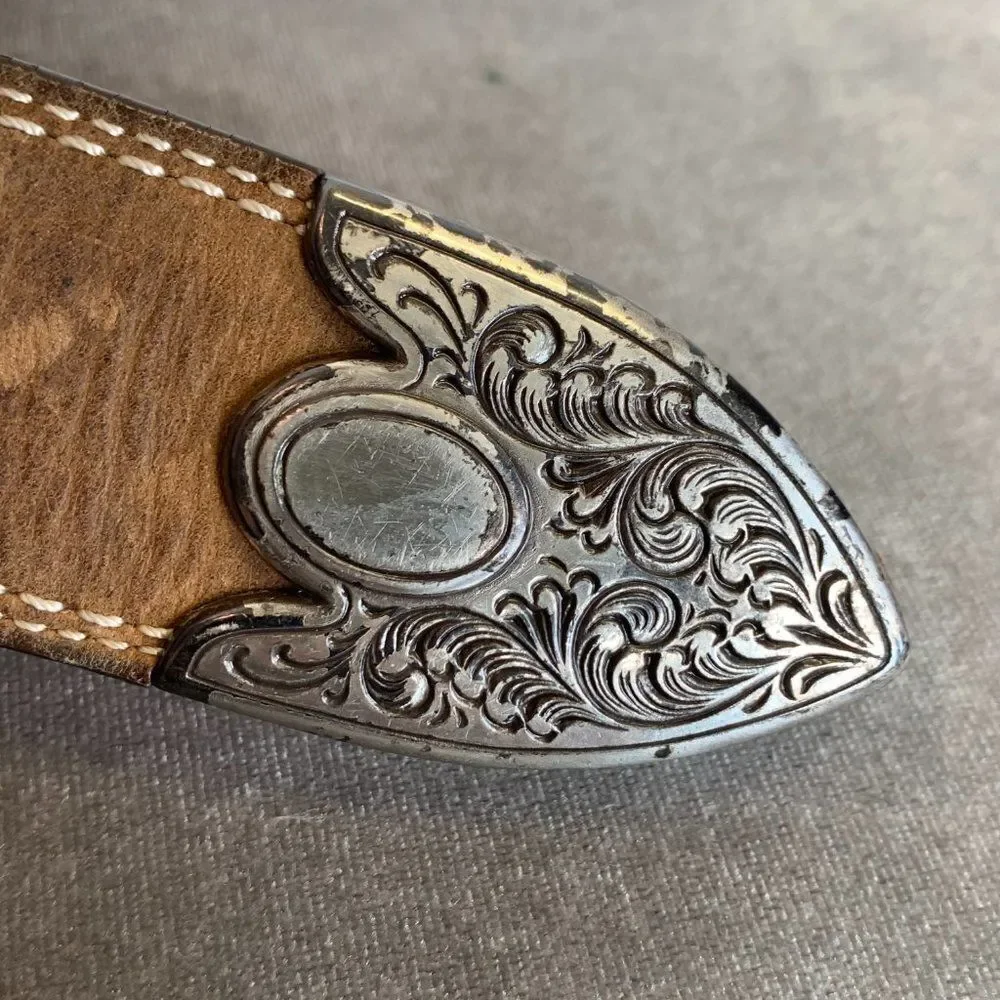 BROWN leather rhinestone horse shoe embellished
